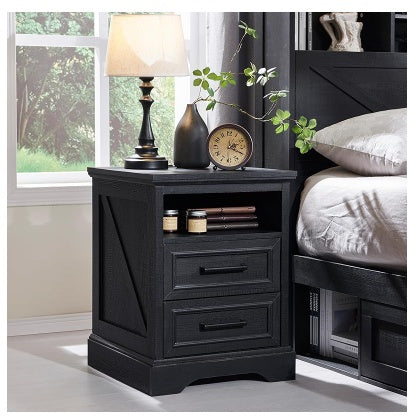 2 Drawer Style 24-inch Wooden Bedside Table, With Drawers And Charging Station