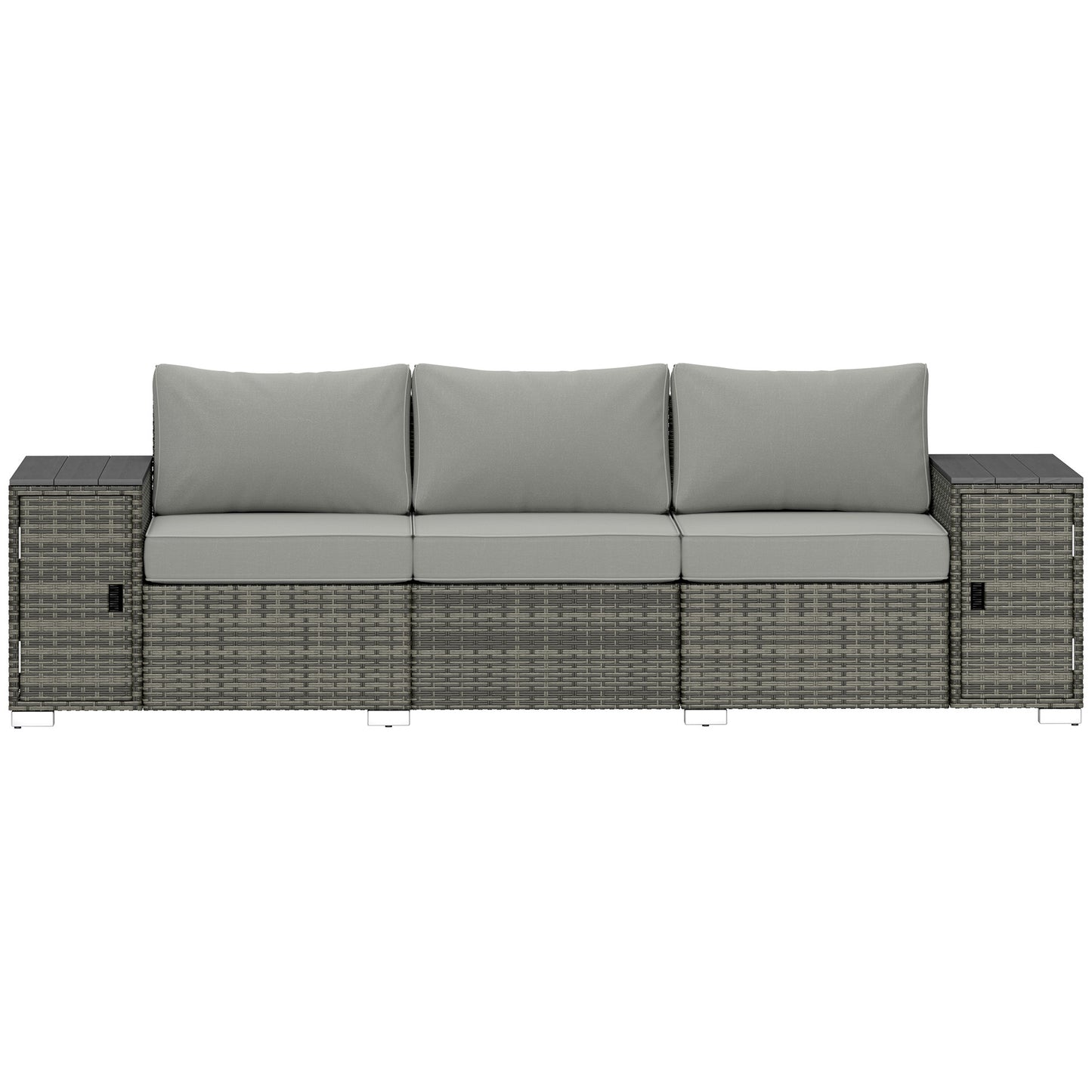 3 Seater Wicker Outdoor Couch Patio Sofa With Storage, Thickened Cushions And Wide Armrests For Porch Yard, Gray