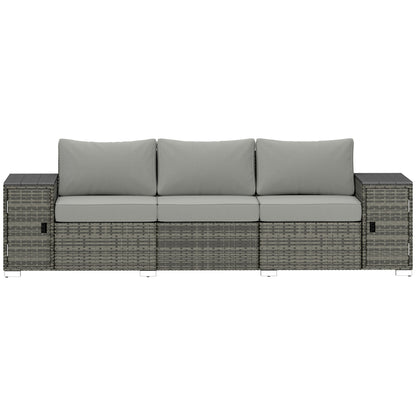 3 Seater Wicker Outdoor Couch Patio Sofa With Storage, Thickened Cushions And Wide Armrests For Porch Yard, Gray
