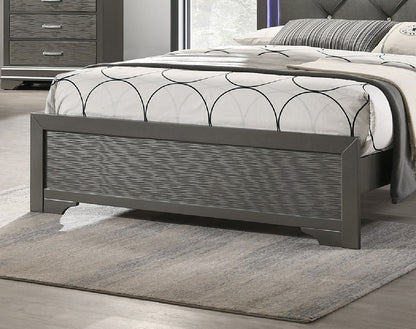 Dark Gray Faux Leather Tufted Headboard 1pc Queen Size Bed W LED Bedroom Furniture Gray Unique Texture FB Solid Wood