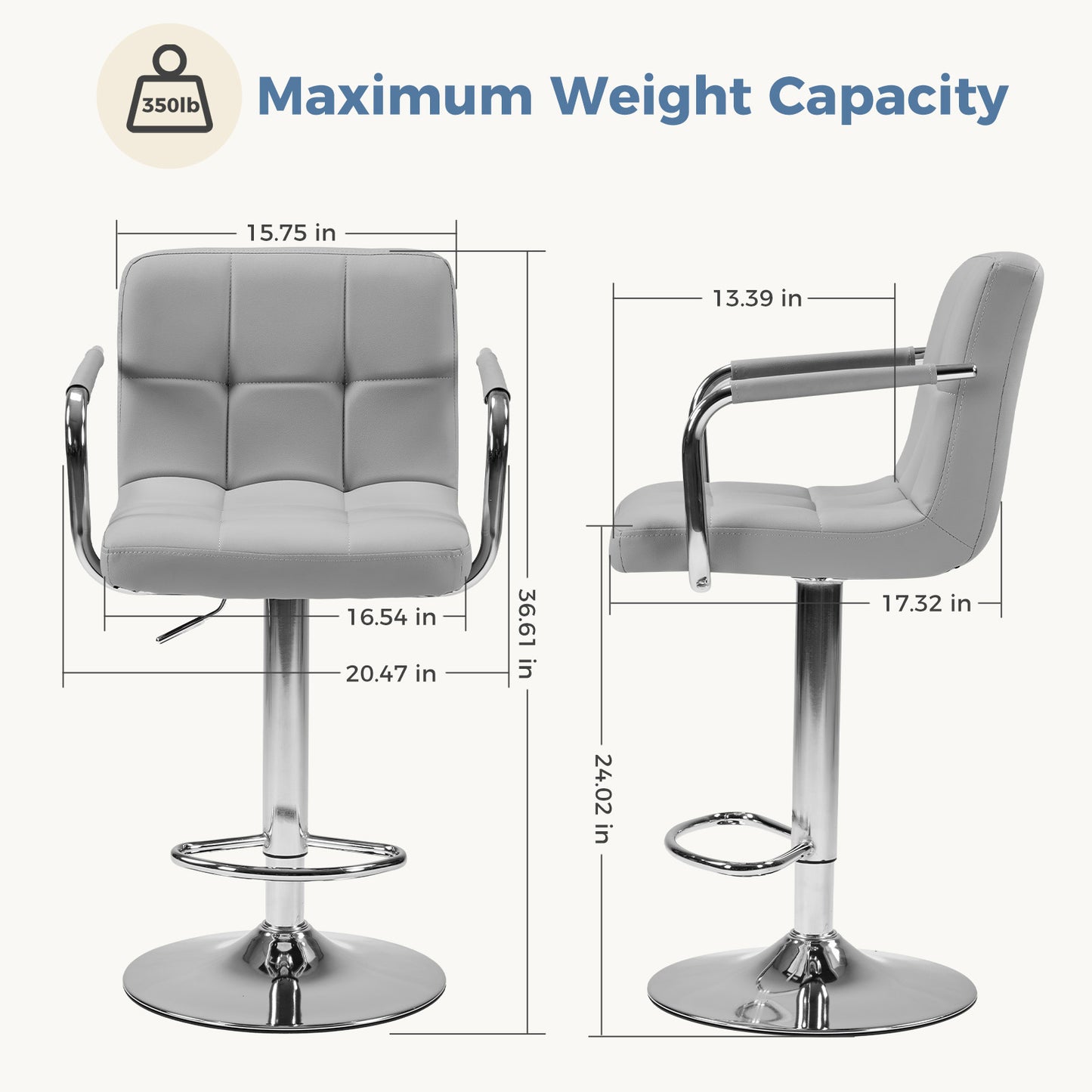 2-piece Bar Chairs, Adjustable Rotating Bar Chairs, Equipped With Padded Armrests And Backrests, Made Of Waterproof Polyurethane Leather Material
