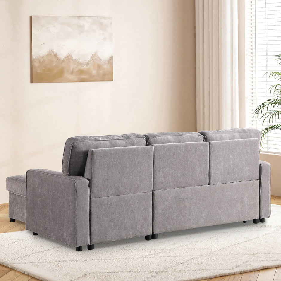 Upholstery Sleeper GREY Sectional Sofa With Storage Space, USB Port, 2 Cup Holders On Back Cushions