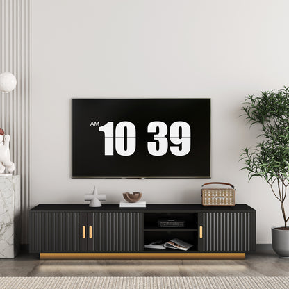 Mid Century Modern TV Stand With LED Lights For 80 Inch TV, Entertainment Center Wooden TV Stand, TV Stand Desk Media Cabinet With Storage For Living Room Bedroom