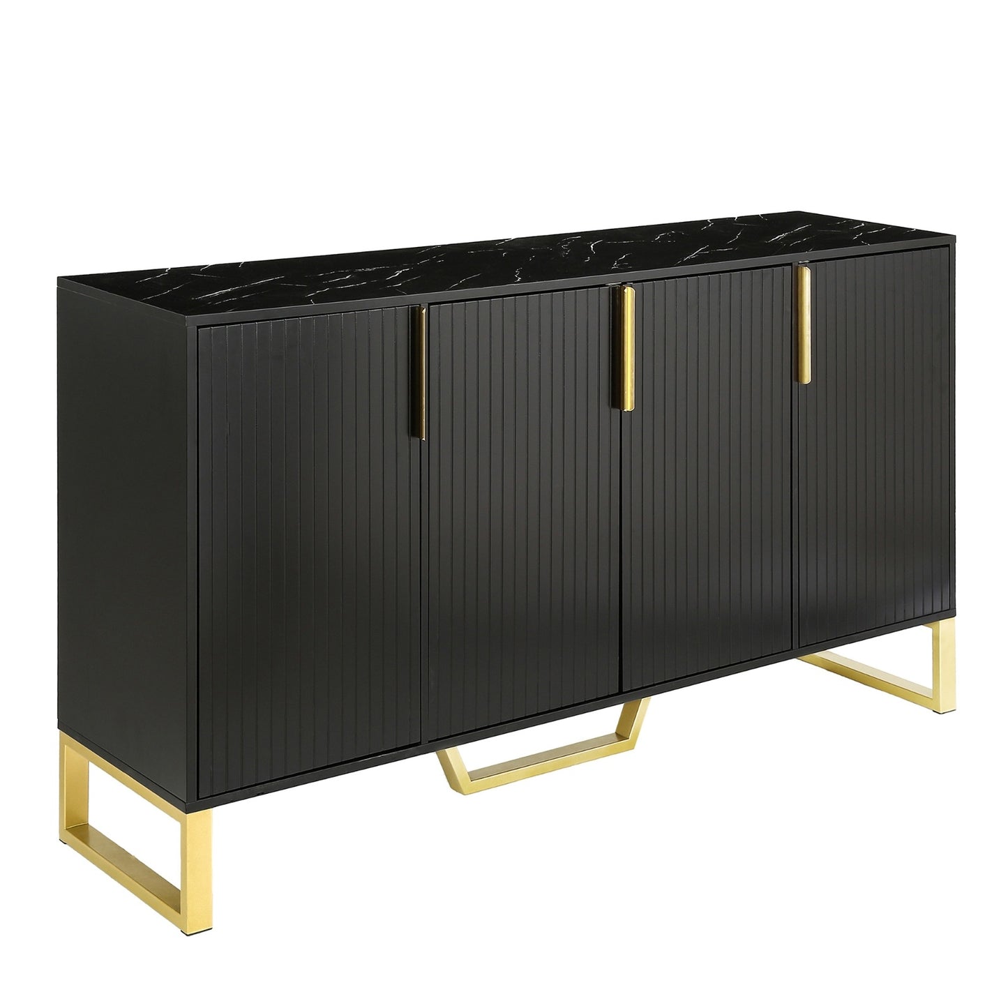 TREXM Modern Sideboard 4 Doors, Metal Handles & Legs, Adjustable Shelves Cabinet
