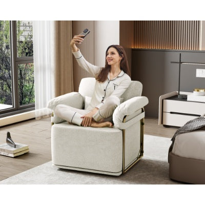 360 Degree Square Swivel Accent Sofa Chair,Fluffy Fabric Lounge Wide Upholstered Reading Chair With Gold Metal Legs, Comfortable Armchair For Living Room,Bedroom,Office