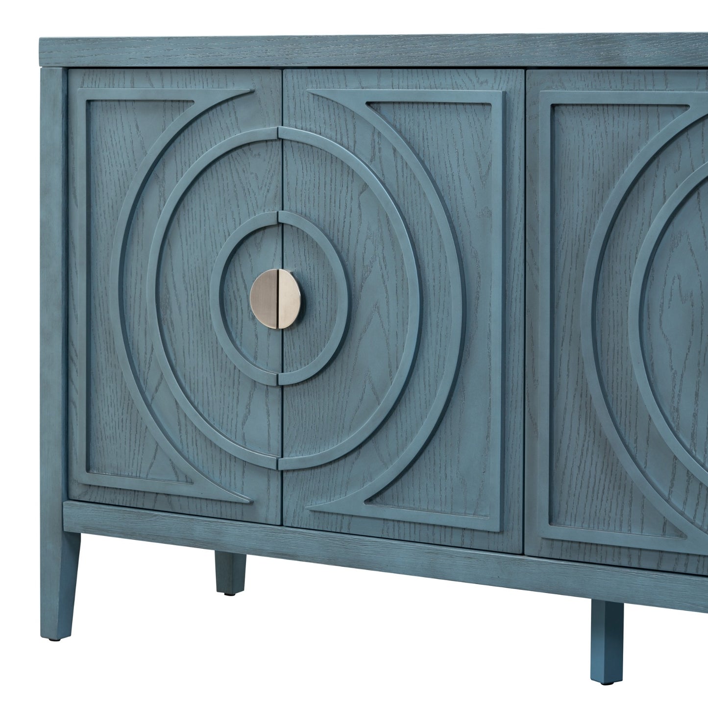 TREXM Retro Sideboard With Circular Groove & Round Metal Handle For Dining