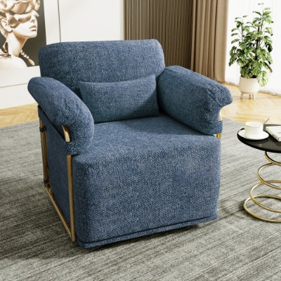 360 Degree Square Swivel Accent Sofa Chair,Fluffy Fabric Lounge Wide Upholstered Reading Chair With Gold Metal Legs, Comfortable Armchair For Living Room,Bedroom,Office