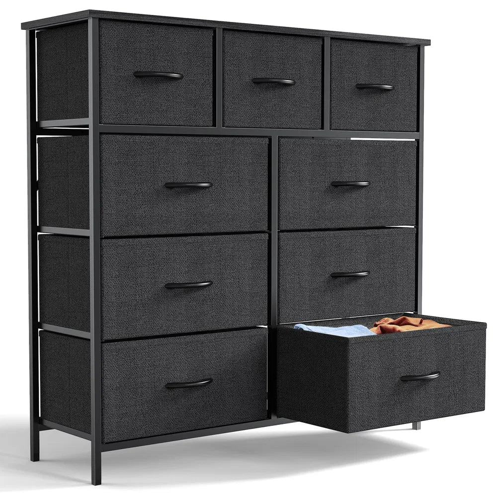 Dresser For Bedroom With 9 Fabric Storage Drawer Wardrobe Tall Chest Organizer Closet Adult&Kids Clothes Cabinet Furniture
