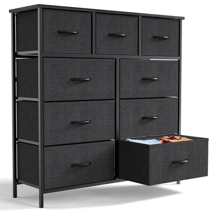 Dresser For Bedroom With 9 Fabric Storage Drawer Wardrobe Tall Chest Organizer Closet Adult&Kids Clothes Cabinet Furniture