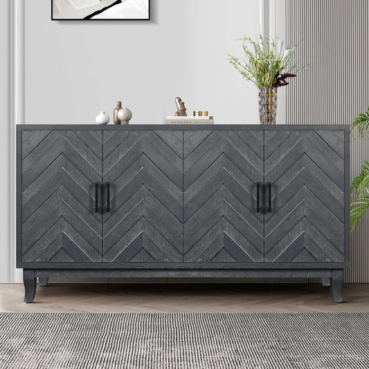 Stronger Vintage Style Buffet Cabinet, Lacquered Accent Storage 4 Door Wooden Cabinets,Thickened Sideboard Storage Cabinet For Entryway, Living Room,Taupe Grey