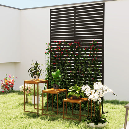 Decorative Privacy Fence Screen, Metal Outdoor Privacy Screen Climbing Plant Trellis with Stand, 78" H x 48" W, Black