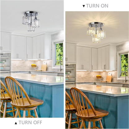 Semi Flush Mount Ceiling,3-Light Kitchen Mount,Hallway Light Fixtures Ceiling With Clear Crystal Sha