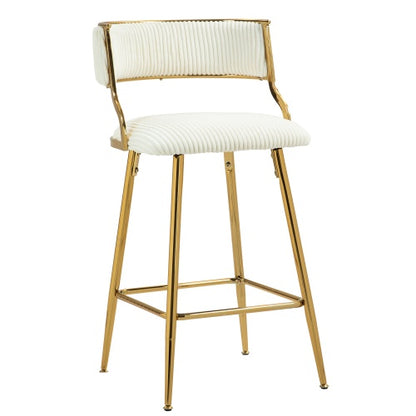 SET OF 2,26 Counter Height Bar Stools Corduroy Kitchen Island Counter Bar Stool With Back,golden Chromed Base And Footrest