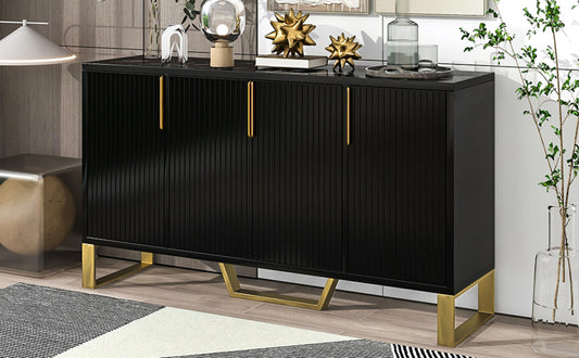 TREXM Modern Sideboard 4 Doors, Metal Handles & Legs, Adjustable Shelves Cabinet