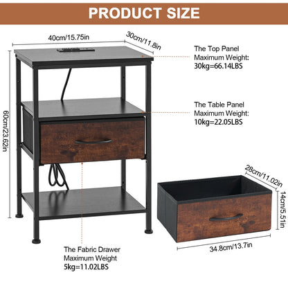 Bedside Table, With Built-in USB- C-type Port Sockets And Adjustable Drawers, 3-layer Storage Rack, And Fabric Drawers