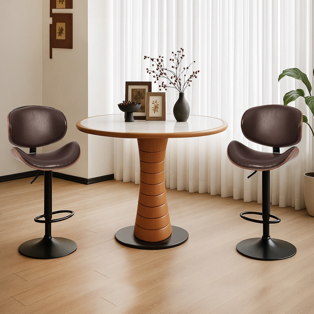 A Set Of 2 Rotating Bar Stools With Adjustable Height, PU Leather Decorative Chairs, Backrests And Footstools, And Anti-slip Rubber Bases
