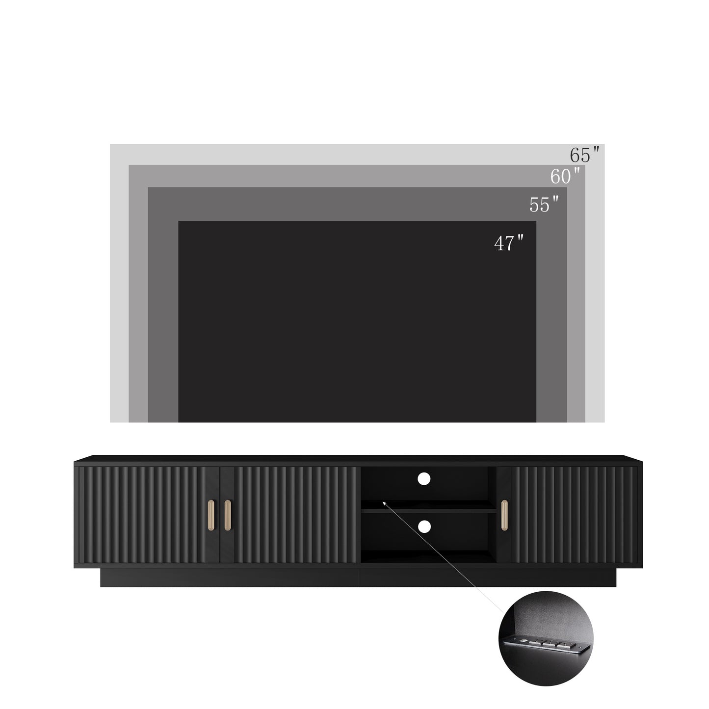 Mid Century Modern TV Stand With LED Lights For 80 Inch TV, Entertainment Center Wooden TV Stand, TV Stand Desk Media Cabinet With Storage For Living Room Bedroom