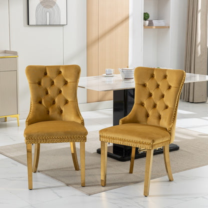Nikki Modern, High-end Tufted Solid Wood Contemporary Velvet Upholstered Dining Chair With Golden Stainless Steel Plating Legs,Nailhead Trim,Set Of 2,Gold, SW1601GL