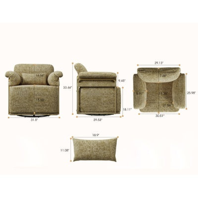 360 Degree Square Swivel Accent Sofa Chair,Fluffy Fabric Lounge Wide Upholstered Reading Chair With Gold Metal Legs, Comfortable Armchair For Living Room,Bedroom,Office