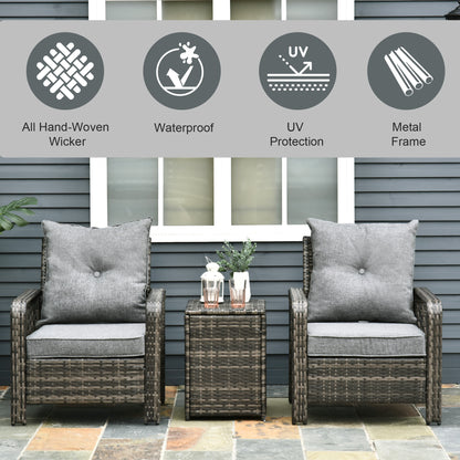 3 Piece Patio Furniture, PE Wicker Storage Table & Chairs, Gray