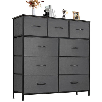 Dresser For Bedroom With 9 Fabric Storage Drawer Wardrobe Tall Chest Organizer Closet Adult&Kids Clothes Cabinet Furniture