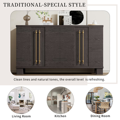 TREXM Sideboard Buffet Cabinet With Storage  Wood Sideboard With Adjustable Shelves And Gold Handles For Kitchen  Dining Room And Living Room  Taupe