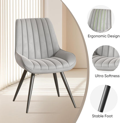 Modern Dining Chairs Set of 4, Comfy Dining Room Chairs with Thick Cushions, Upholstered Fabric Kitchen Side Chairs with Metal Legs, Grey