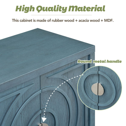 TREXM Retro Sideboard With Circular Groove & Round Metal Handle For Dining