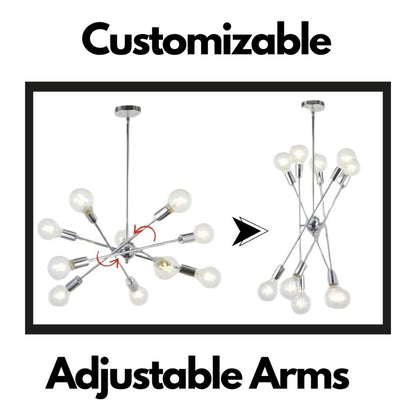 Modern Sputnik Chandelier Lighting 10 Lights With Adjustable Arms Chrome Pendant Lighting