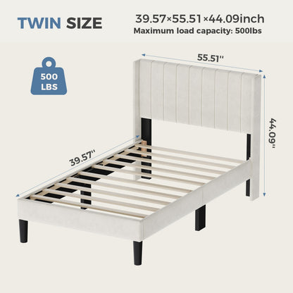 Double Bed Frame, Fabric-covered Wing-shaped Headboard And Wooden Crossbars, With A Load Capacity Of 500 Pounds, Without Box Springs