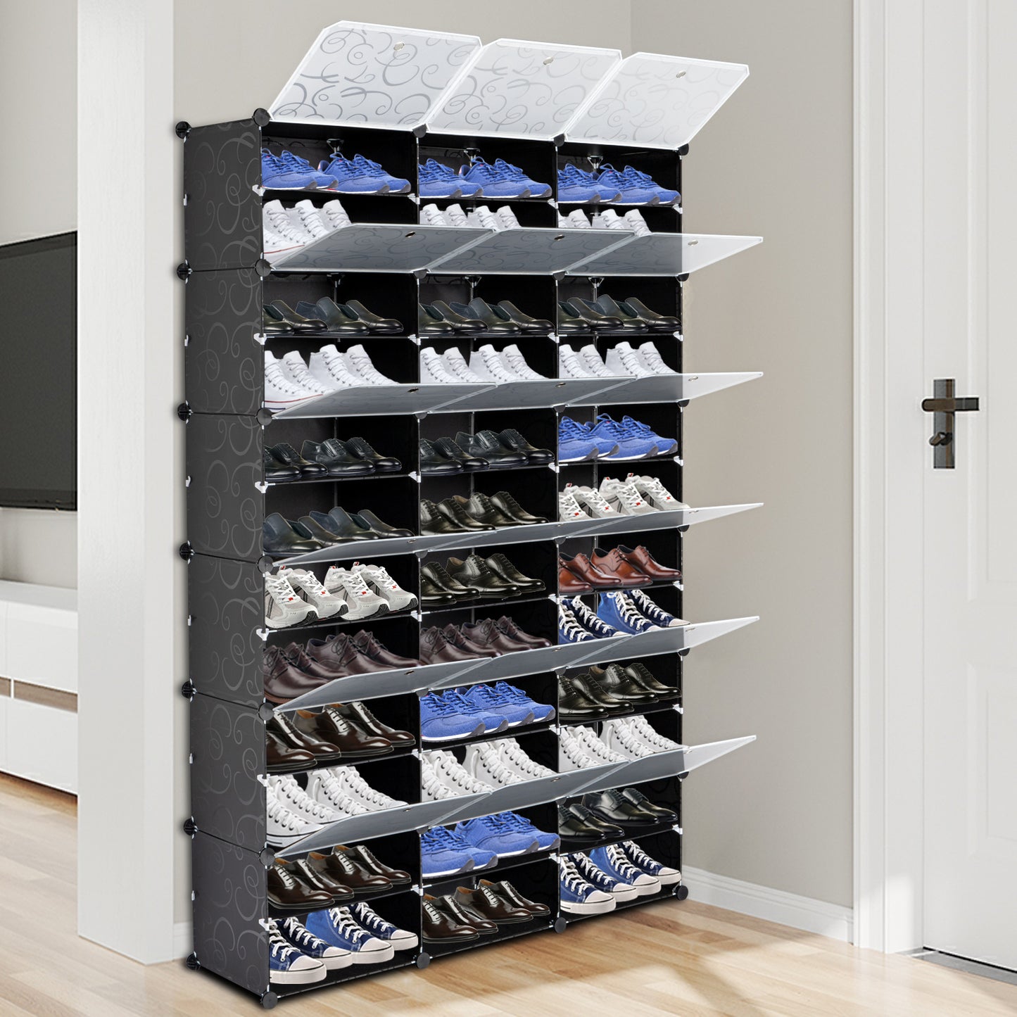 12-Tier Portable 72 Pair Shoe Rack Organizer 36 Grids Tower Shelf Storage Cabinet Stand Expandable For Heels, Boots, Slippers, Black