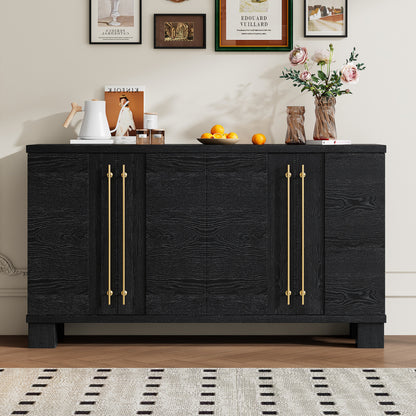 TREXM Sideboard Buffet Cabinet With Storage  Wood Sideboard With Adjustable Shelves And Gold Handles For Kitchen  Dining Room And Living Room  Black