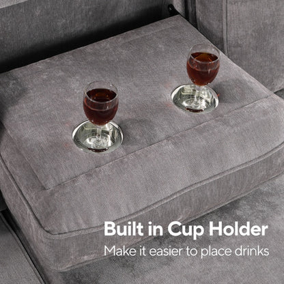 Upholstery Sleeper GREY Sectional Sofa With Storage Space, USB Port, 2 Cup Holders On Back Cushions
