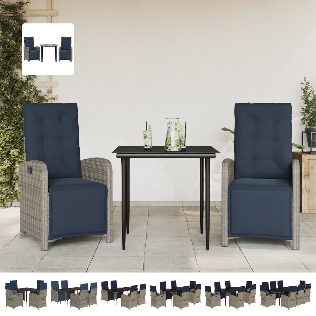 vidaXL 5 Piece Patio Dining Set with Cushions Gray Poly Rattan